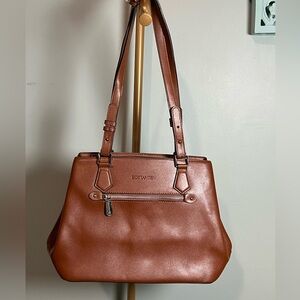 Bostanten Brown Leather Shoulder Bag with Silver Hardware